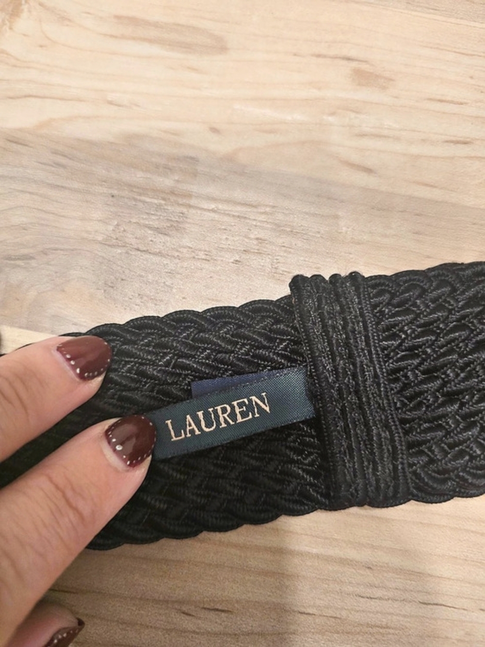 Lauren Ralph Lauren Black Silver Woven Belt Boho Macrame